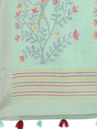 AKHILAM Women's Linen Geometric Saree With Unstitched Boluse Piece