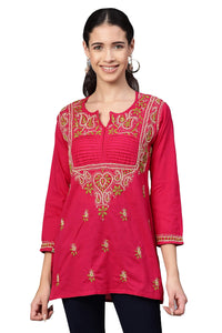 Ada Women's Cotton Top Hand Embroidered Lucknowi Chikankari Tunic Kurti