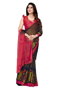 Winza Designer Women's Chiffon Brasso Floral Printed Saree with Blouse Piece