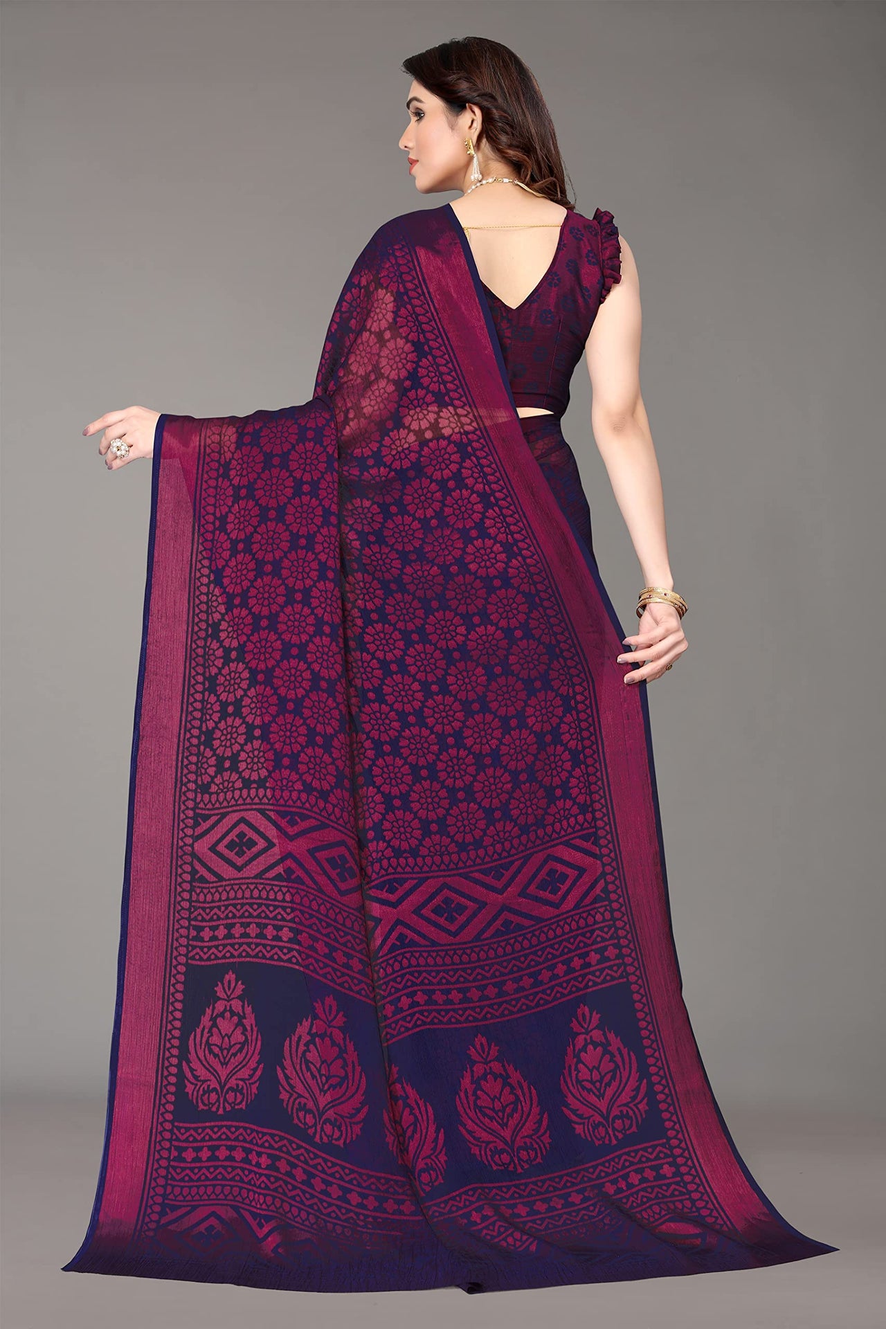 Winza Designer Women's Chiffon Brasso Printed Saree with Blouse Piece (WDP Brasso Malini W)