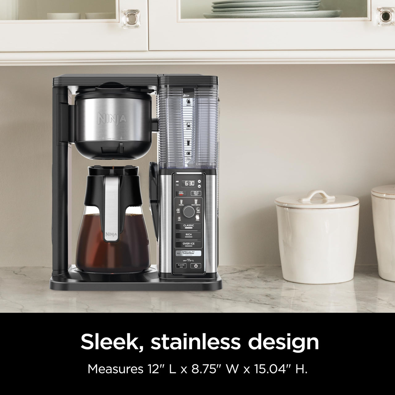 Ninja Specialty Coffee Maker, Hot & Iced Coffee, 6 Brew Styles, 8 Sizes, Small Cup to Travel Mug, 10-Cup Carafe, Fold-Away Frother, Permanent Filter, Removable Reservoir, Black, CM401 10 cup - Stainless Steel
