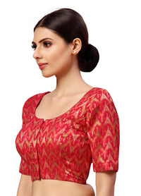 X3 Women's Viscose Elbow Length Sleeves Soft Brocade Padded Saree Blouse
