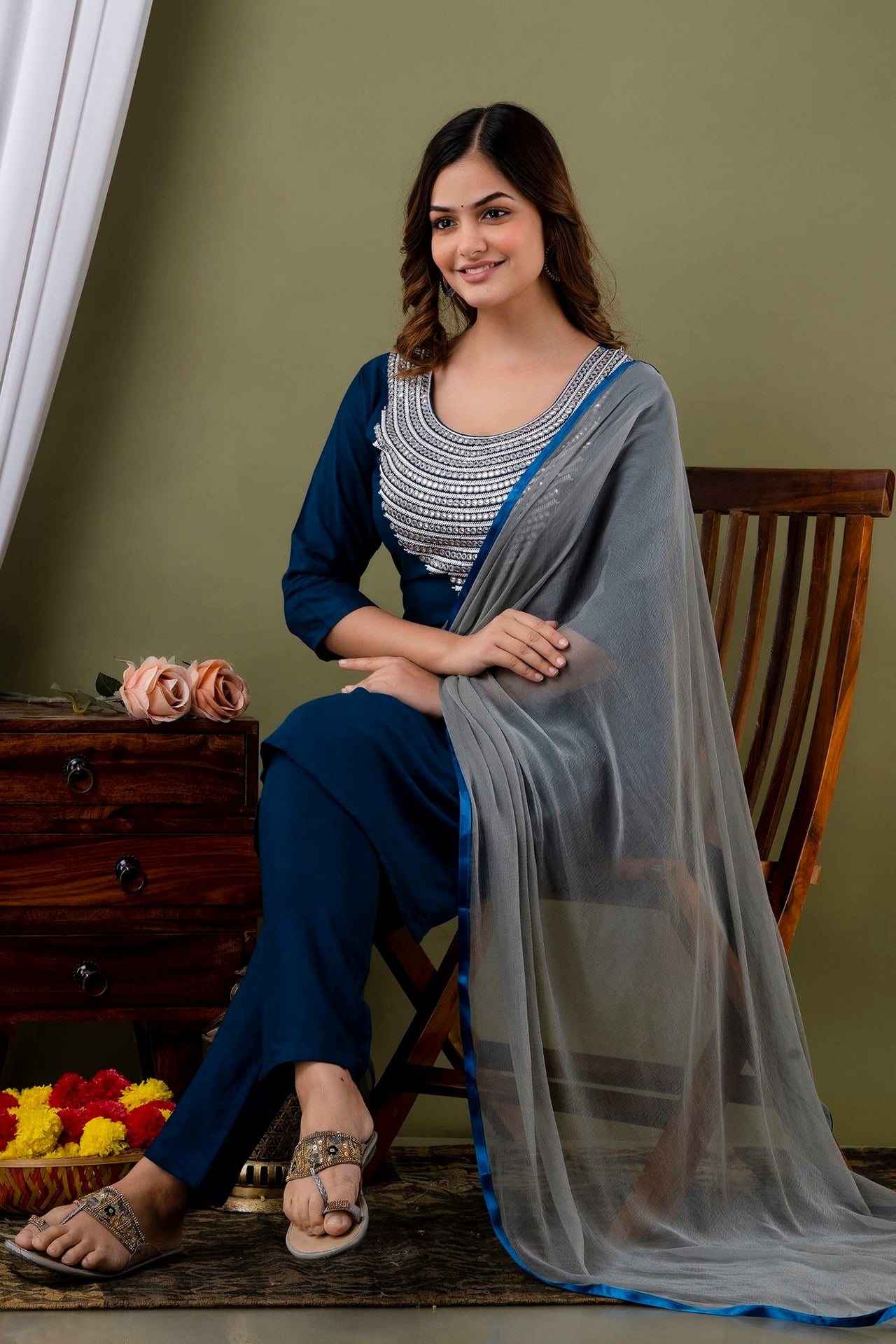 LookMark Womens Cotton Rayon Kurta and Pant Set with Dupatta