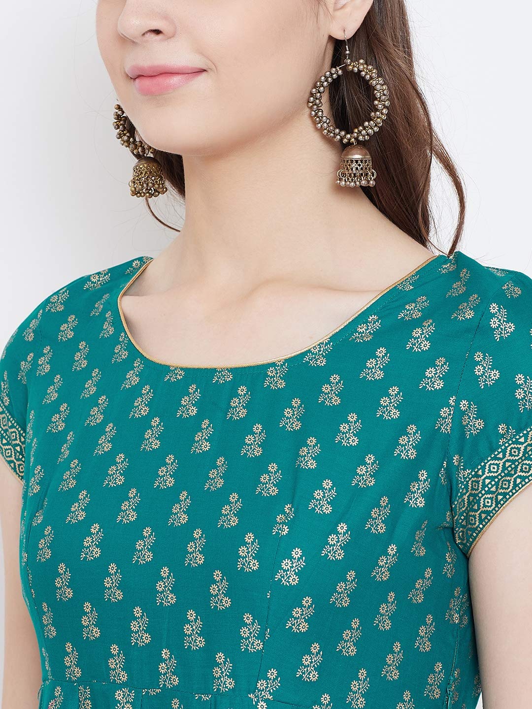 "PH" POSHAKHUB Adorable Women's Soft Cotton Printed Cap Sleeve Anarka Kurti