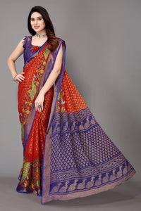 Winza Designer Women's Chiffon Brasso Floral Printed Saree with Blouse Piece