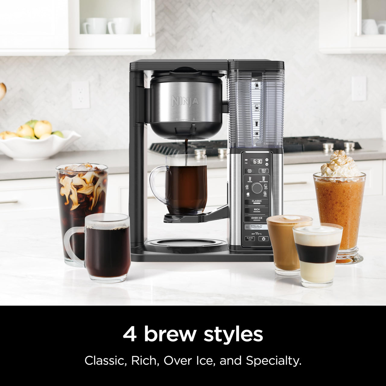 Ninja Specialty Coffee Maker, Hot & Iced Coffee, 6 Brew Styles, 8 Sizes, Small Cup to Travel Mug, 10-Cup Carafe, Fold-Away Frother, Permanent Filter, Removable Reservoir, Black, CM401 10 cup - Stainless Steel