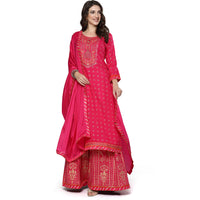 LYMI LABEL Rayon Embroidered Foli Printed Stitched Kurta Skirt set with Gota patti Dupatta