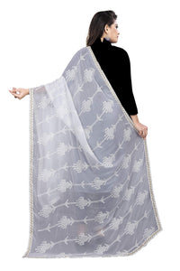 AKSHAR LLC Women's Designer Pure Chiffon Dupatta with Pure Cotton Thread Embroidery Work