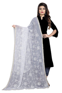 AKSHAR LLC Miss India Women's Chiffon Dupatta With Karachi Embroidery Work_2.30mtr
