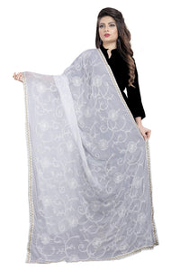 AKSHAR LLC Women's Designer Pure Chiffon Dupatta with Pure Cotton Thread Embroidery Work