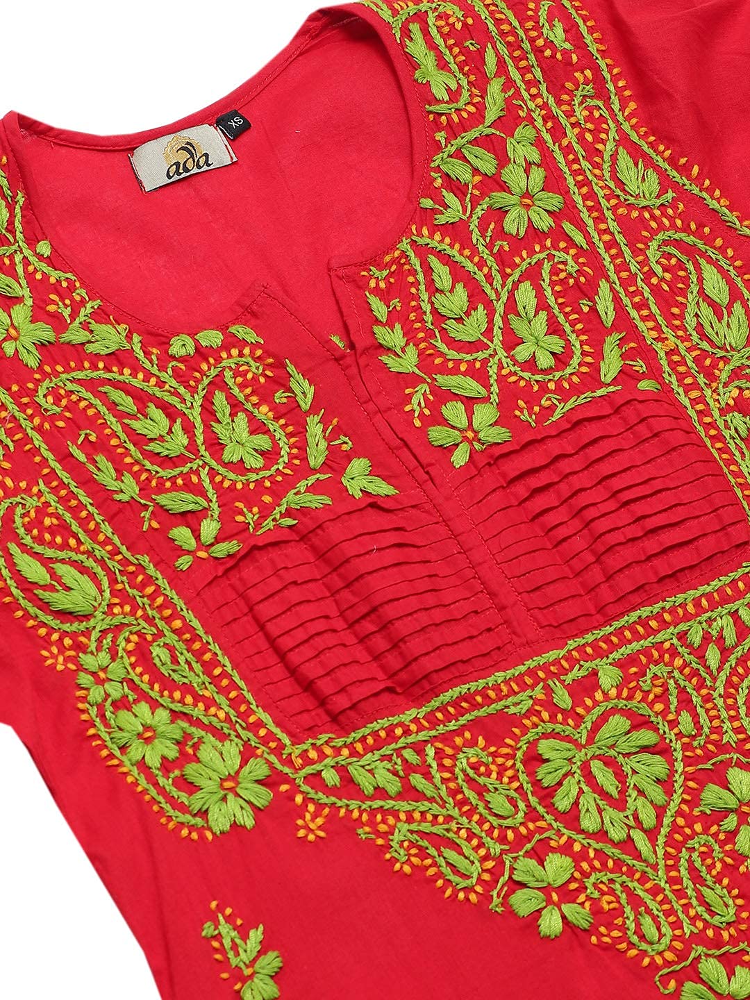 Ada Women's Cotton Top Hand Embroidered Lucknowi Chikankari Tunic Kurti