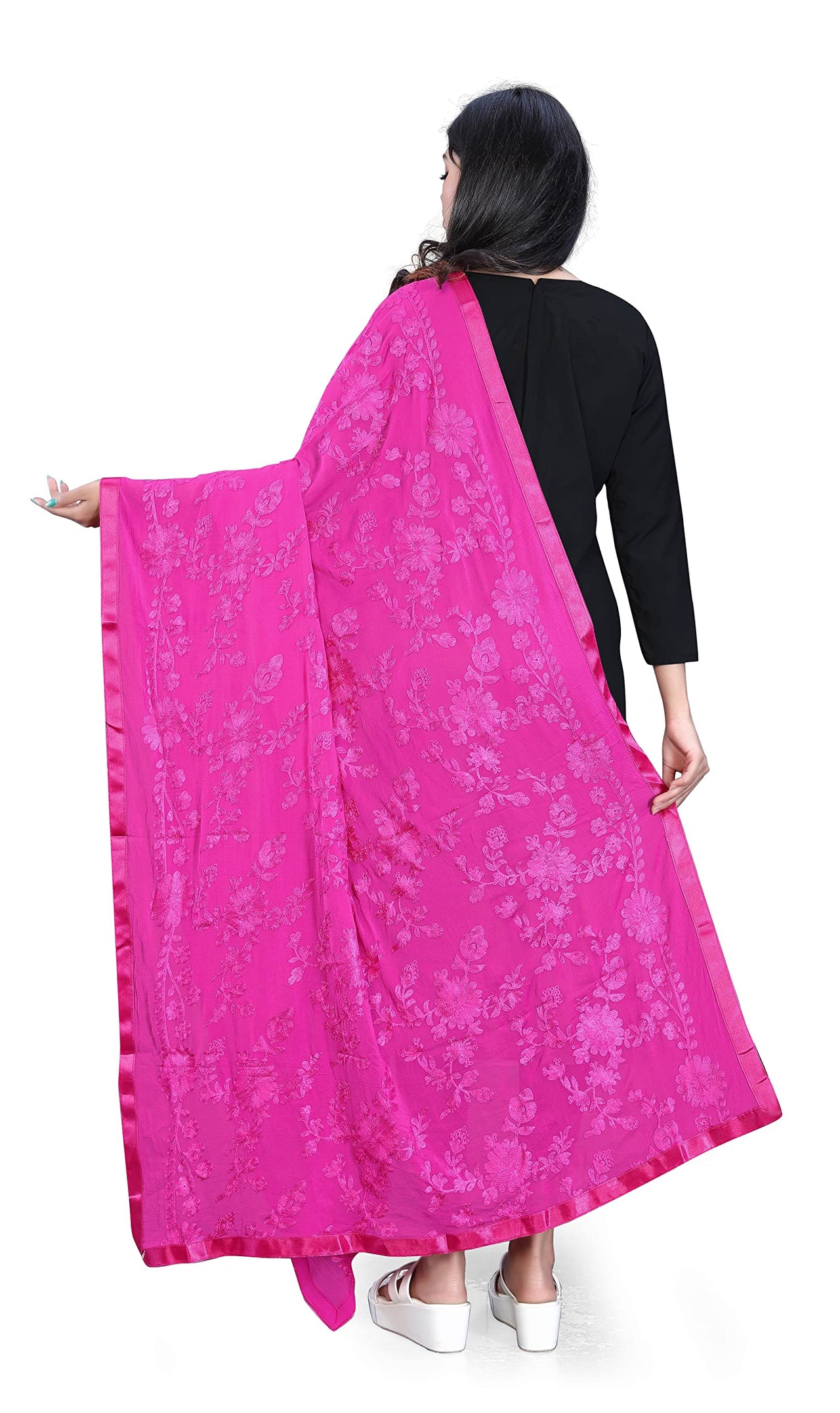 AKSHAR LLC Women's Embroidered Chiffon Dupatta