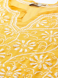 Ada Hand Embroidered Women's Georgette Lucknowi Chikankari Kurta with Slip A90397 White
