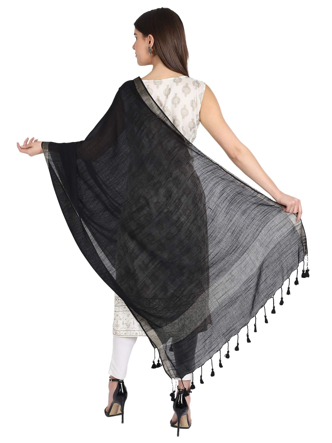 THE WEAVE TRAVELLER Women's Solid Cotton Blend Dupatta