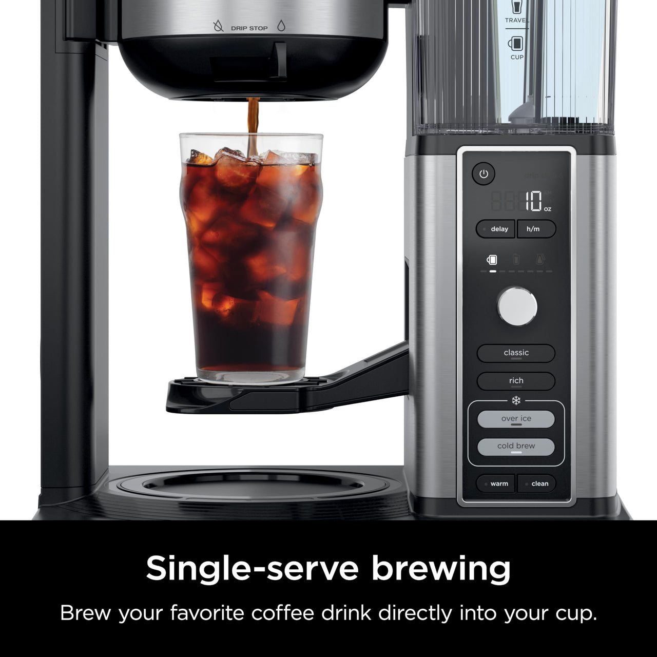 Ninja Specialty Coffee Maker, Hot & Iced Coffee, 6 Brew Styles, 8 Sizes, Small Cup to Travel Mug, 10-Cup Carafe, Fold-Away Frother, Permanent Filter, Removable Reservoir, Black, CM401 10 cup - Stainless Steel