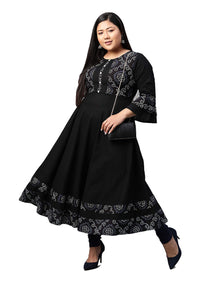 Yash Gallery Women's Cotton Slub Bandhej Printed Anarkali Kurta for Women