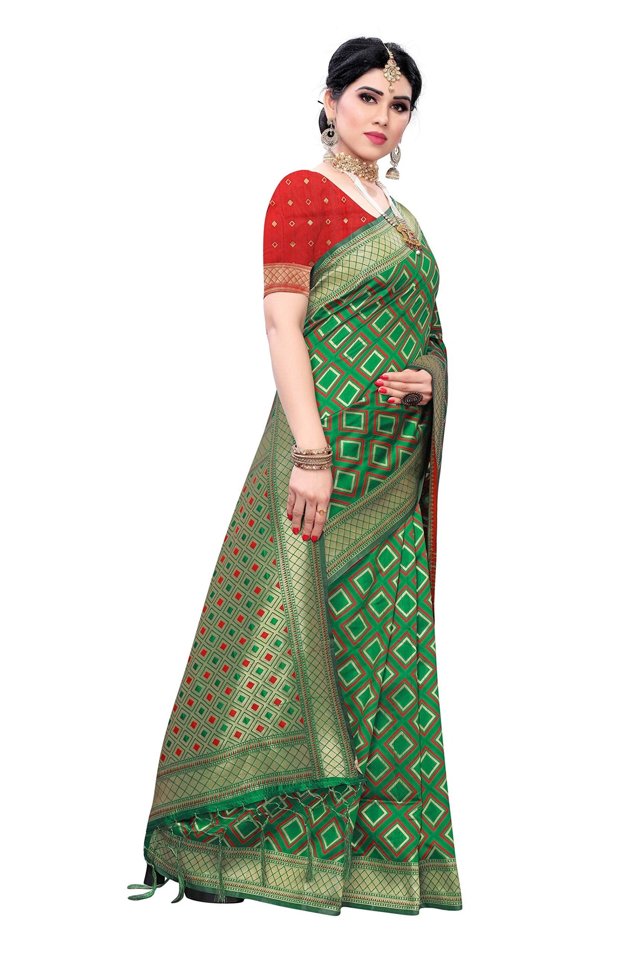 AKHILAM Women's Banarasi silk woven Design Saree with Unstitched Blouse Piece(GNG220_QL_Parent)