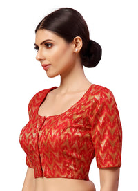 X3 Women's Viscose Elbow Length Sleeves Soft Brocade Padded Saree Blouse