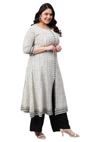 Yash Gallery Women's Plus Size Plus Size Cotton Slub Checks Printed Anarkali Kurta for Women