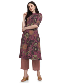MIRCHI FASHION Women's Cotton Bagru Printed A-Line Kurta Set with Plazzo Pant L Grey, Pink