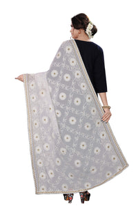 AKSHAR LLC Miss India Women's Chiffon Dupatta With Karachi Embroidery Work