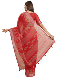 AKHILAM Women's Linen Geometric Saree With Unstitched Boluse Piece