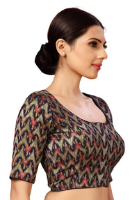 X3 Women's Viscose Elbow Length Sleeves Soft Brocade Padded Saree Blouse