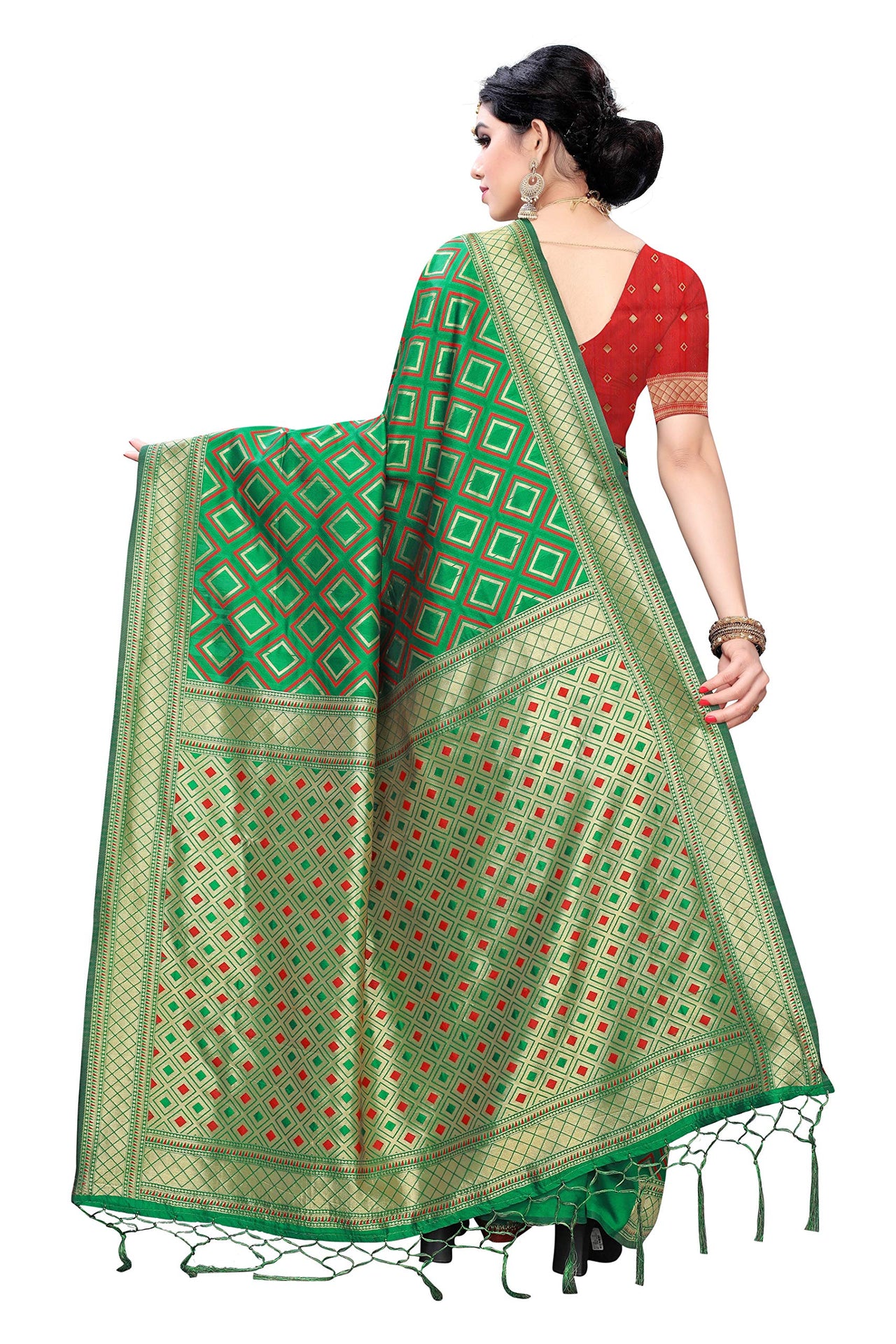 AKHILAM Women's Banarasi silk woven Design Saree with Unstitched Blouse Piece(GNG220_QL_Parent)
