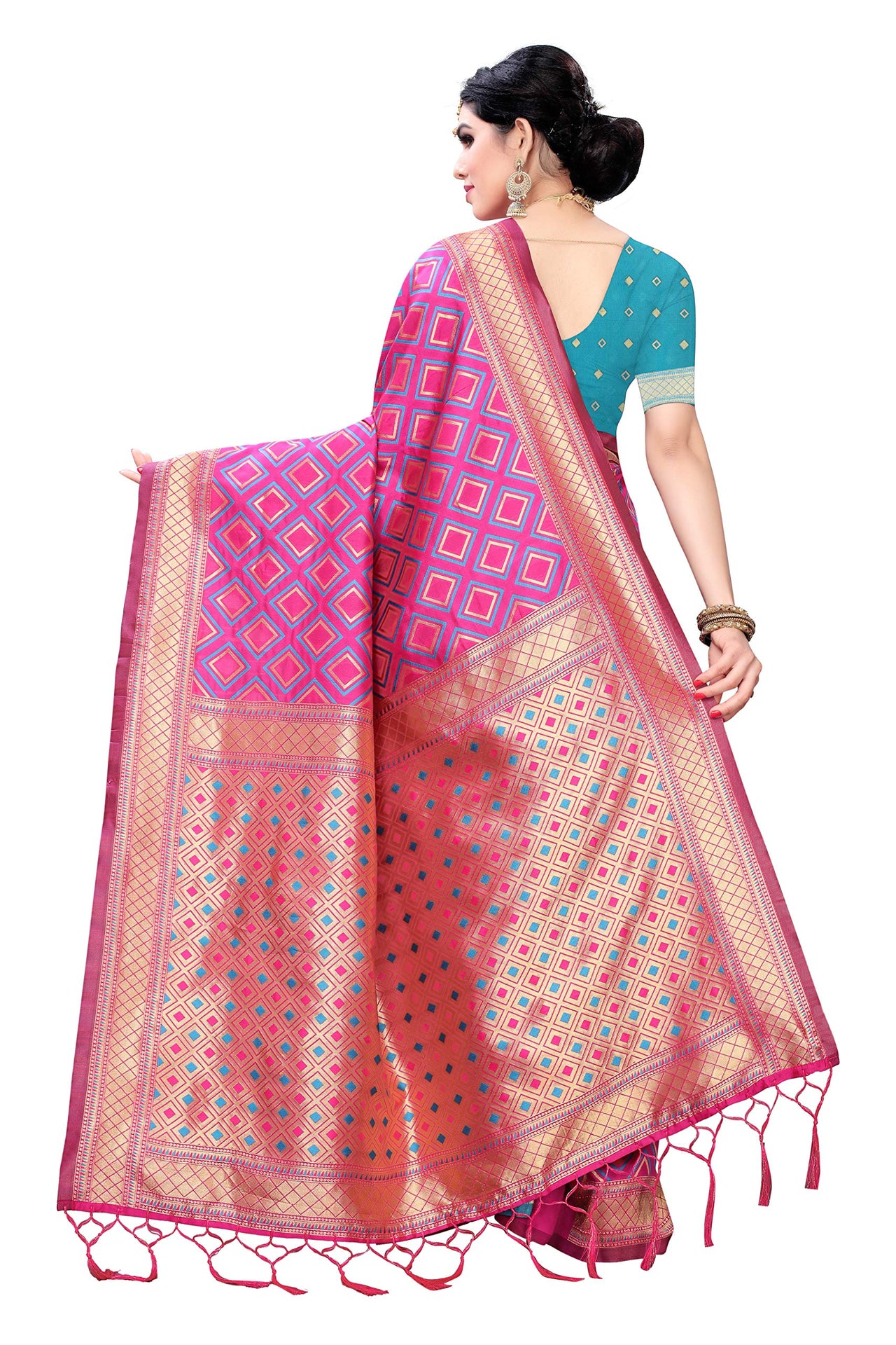 AKHILAM Women's Banarasi silk woven Design Saree with Unstitched Blouse Piece(GNG220_QL_Parent)