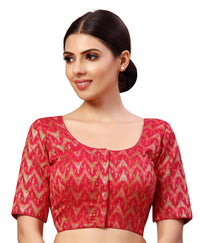 X3 Women's Viscose Elbow Length Sleeves Soft Brocade Padded Saree Blouse