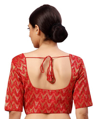 X3 Women's Viscose Elbow Length Sleeves Soft Brocade Padded Saree Blouse