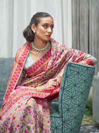 AKHILAM Women's Banarasi Cotton Blend Saree With Blouse Piece