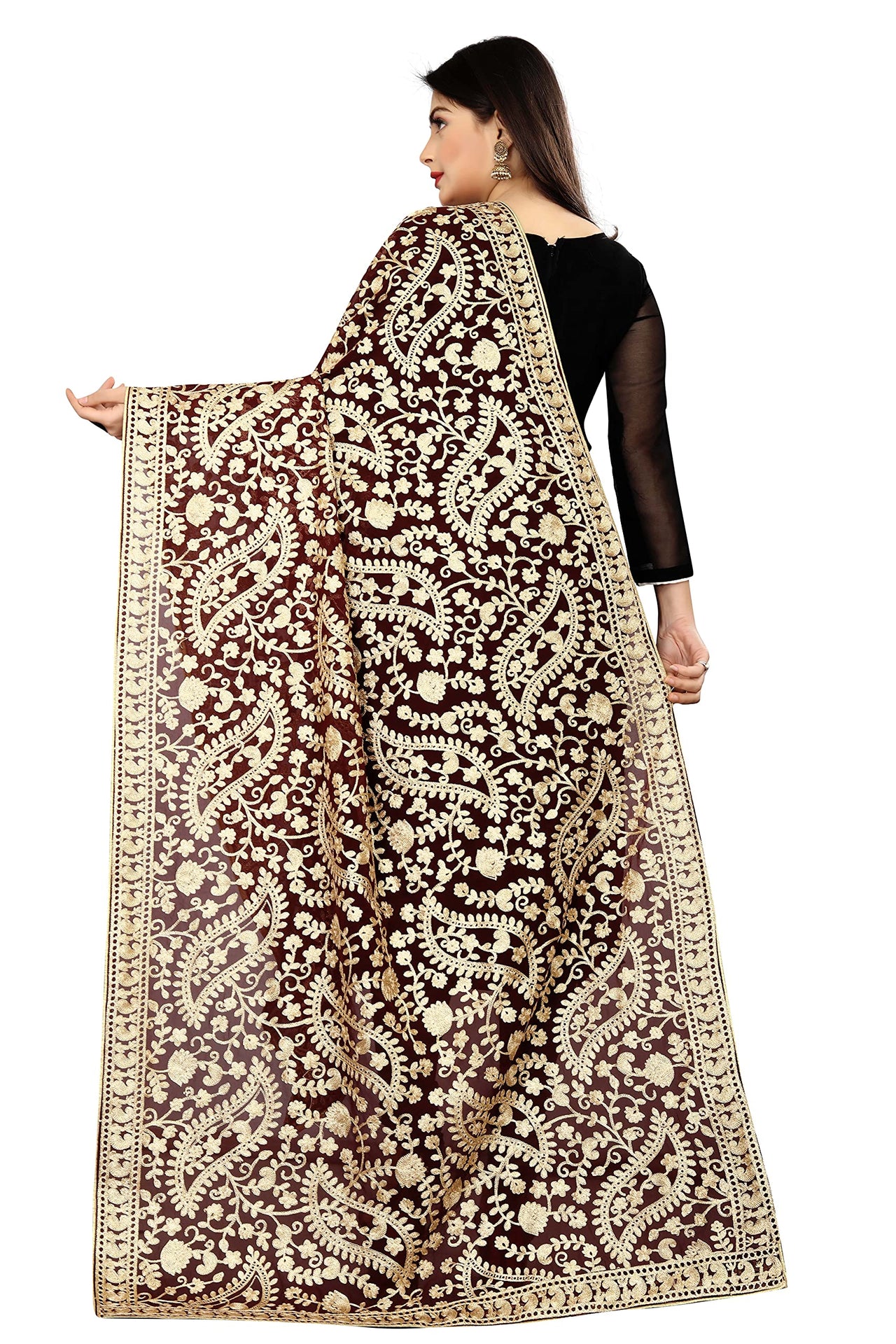 AKSHAR LLC Women's Embroidered Chiffon Dupatta