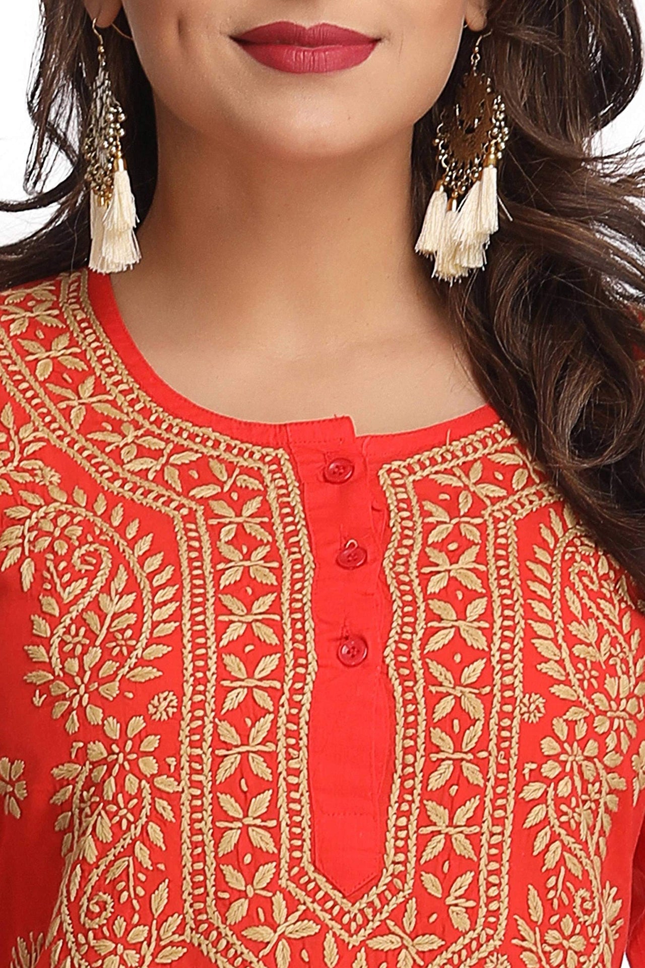 Ada Lucknowi Hand Embroidered Chikankari Straight Cotton Kurti Kurta for Women A188271