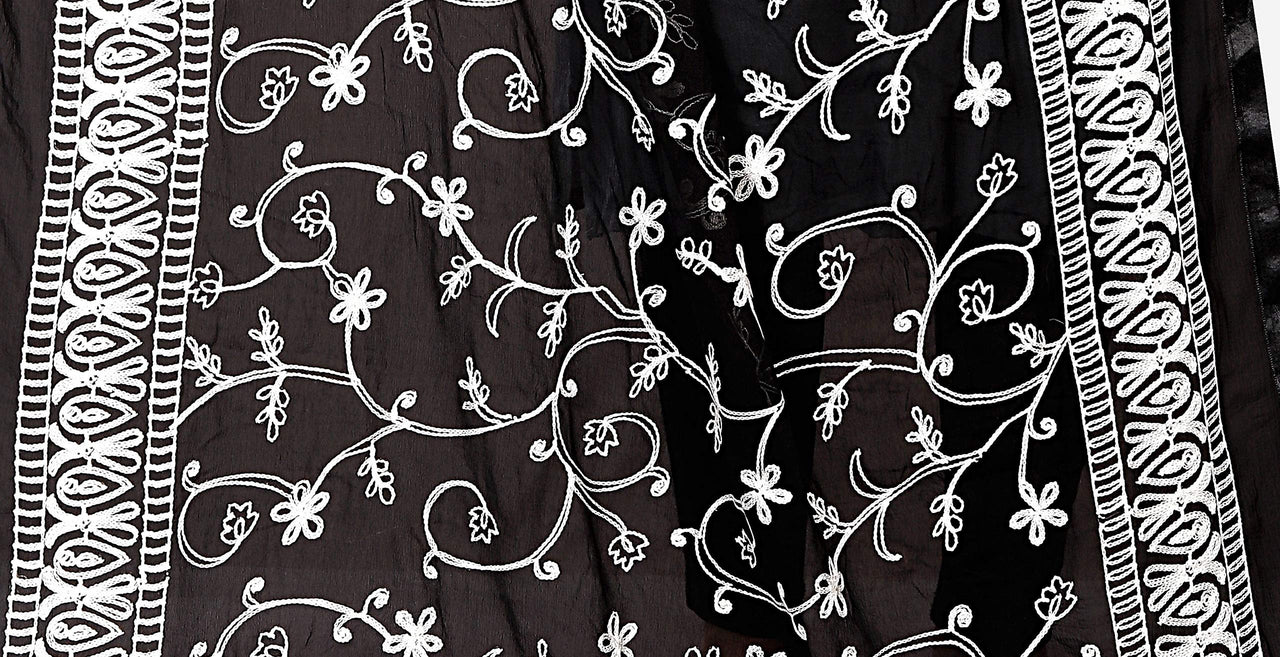 AKSHAR LLC Miss India Women's Chiffon Dupatta With Karachi Embroidery Work