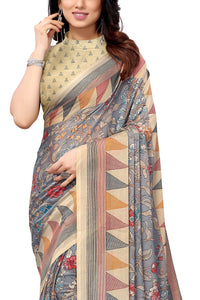 MIRCHI FASHION Women's Stylish Chiffon Floral and Geometric Printed Saree with Blouse Piece