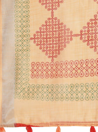 AKHILAM Women's Linen Geometric Saree With Unstitched Boluse Piece