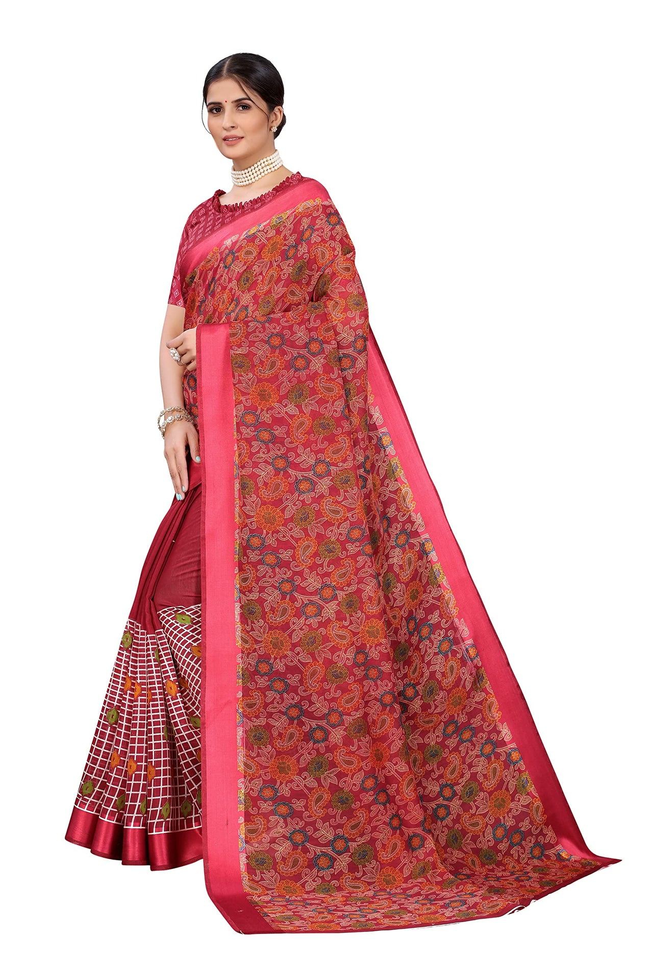 Yashika Women's Linen Saree Maroon