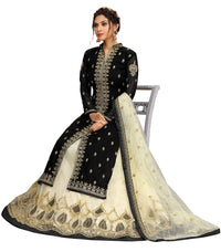 TRENDMALLS Women's Georgette Embroidery Kurta Lehenga Suit Set Stitched