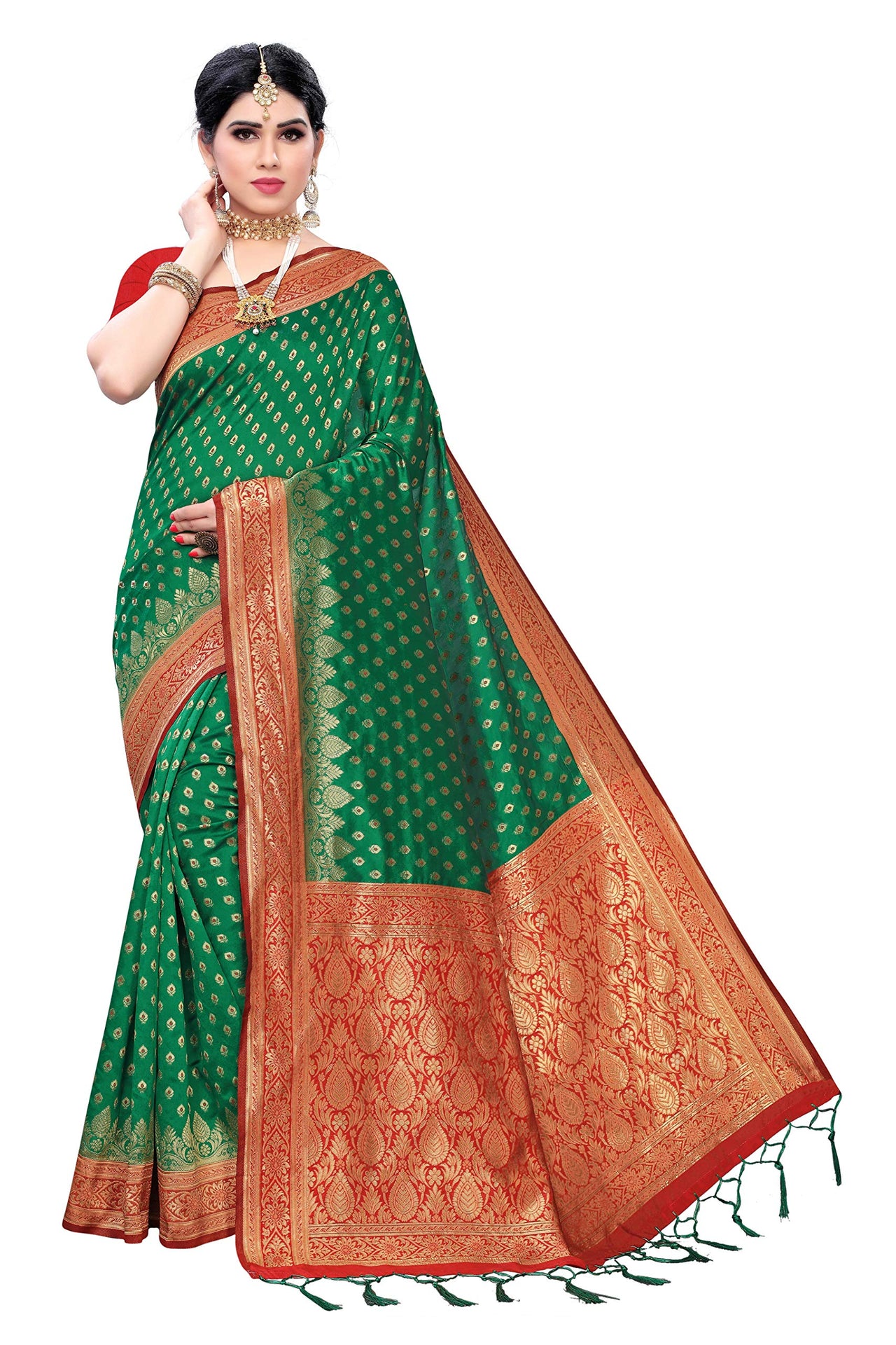 AKHILAM Women's Banarasi silk woven Design Saree with Unstitched Blouse Piece(GNG220_QL_Parent)