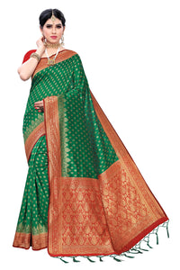 AKHILAM Women's Banarasi silk woven Design Saree with Unstitched Blouse Piece(GNG220_QL_Parent)
