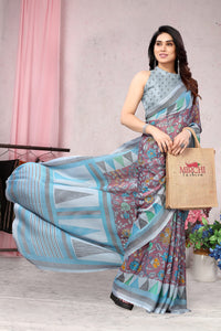 MIRCHI FASHION Women's Stylish Chiffon Floral and Geometric Printed Saree with Blouse Piece