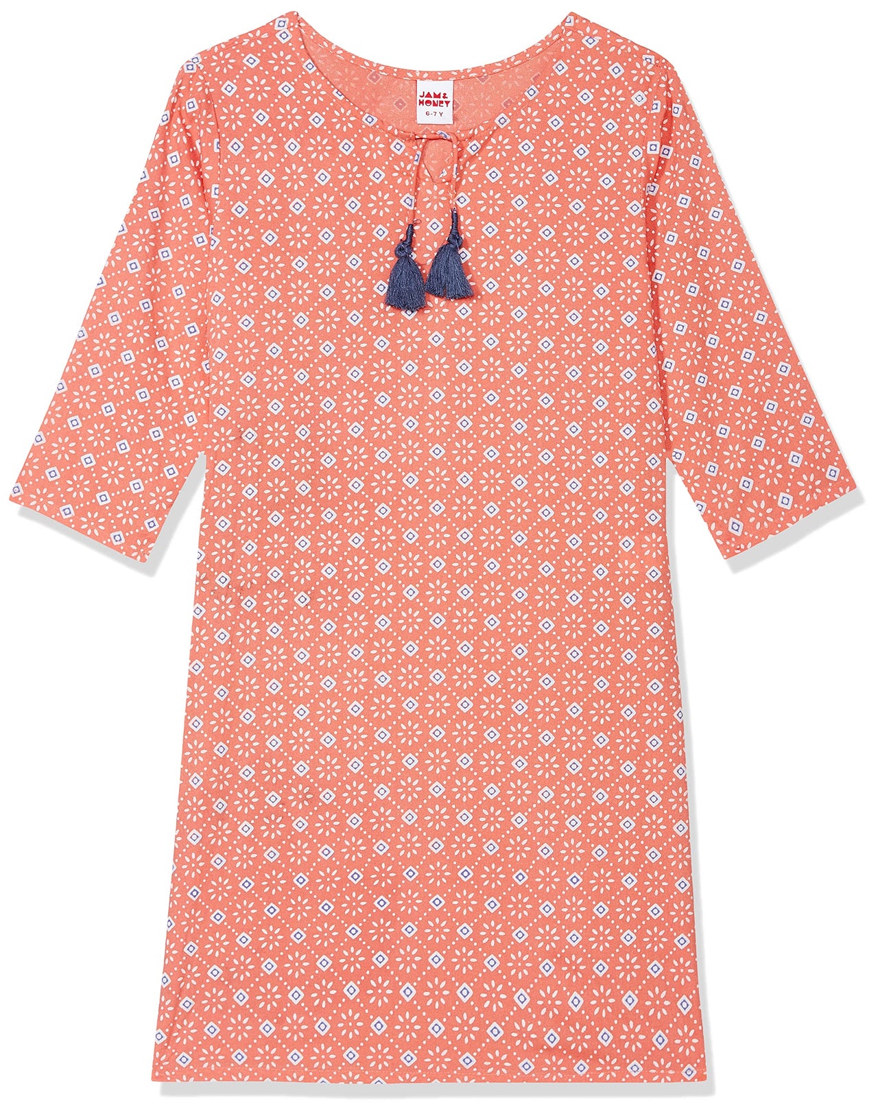 Amazon Brand - Jam & Honey Girl's Cotton Regular Short Kurti PEACH 2 2 Years-3 Years