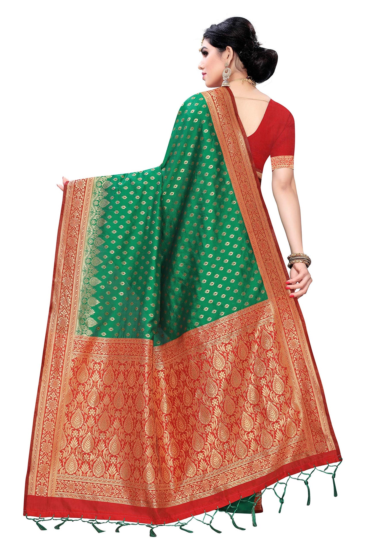 AKHILAM Women's Banarasi silk woven Design Saree with Unstitched Blouse Piece(GNG220_QL_Parent)