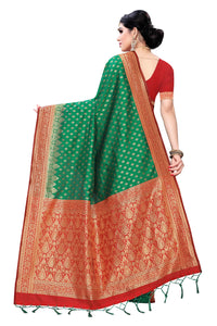 AKHILAM Women's Banarasi silk woven Design Saree with Unstitched Blouse Piece(GNG220_QL_Parent)