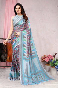 MIRCHI FASHION Women's Stylish Chiffon Floral and Geometric Printed Saree with Blouse Piece