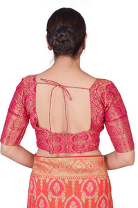 Monjolika Fashion Women's Banarasi Silk Peach Color Golden Zari Woven Saree With Separate Embellished And Unsttiched Blouse Piece