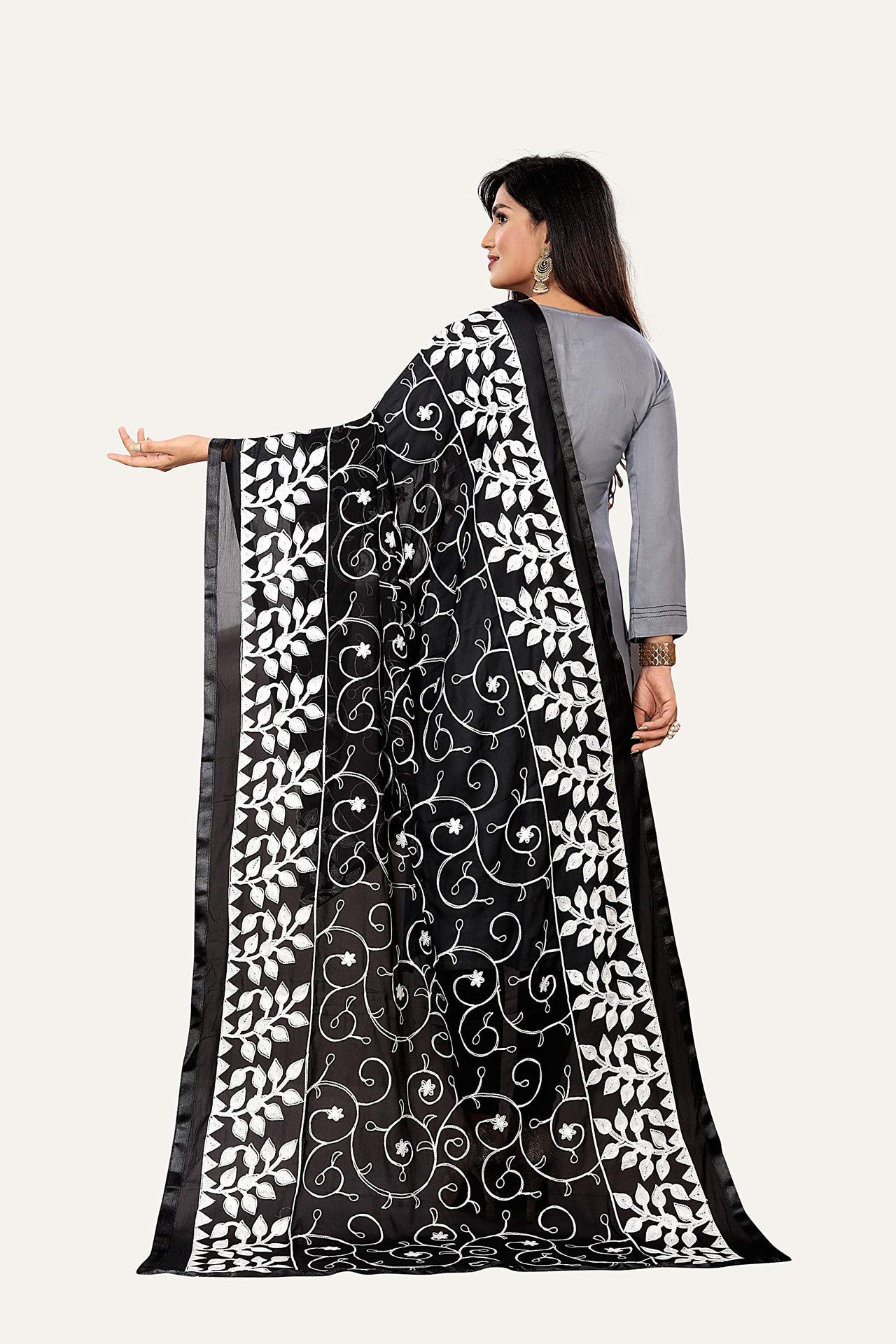 AKSHAR LLC Miss India Women's Chiffon Dupatta With Karachi Embroidery Work_2.30mtr