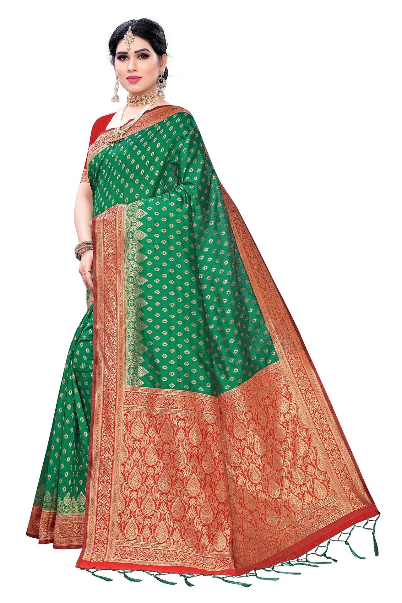 AKHILAM Women's Banarasi silk woven Design Saree with Unstitched Blouse Piece(GNG220_QL_Parent)