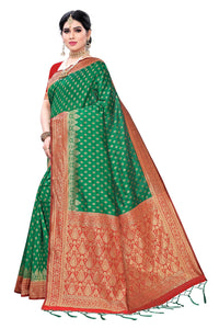 AKHILAM Women's Banarasi silk woven Design Saree with Unstitched Blouse Piece(GNG220_QL_Parent)